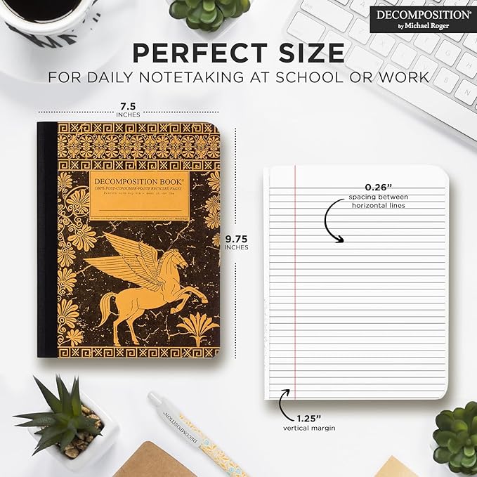 Decomposition Pegasus College Ruled Composition Notebook - 9.75 x 7.5 Journal with 160 Lined Pages - Notebooks for School Supplies, Home & Office - 100% Recycled Paper - Made in USA