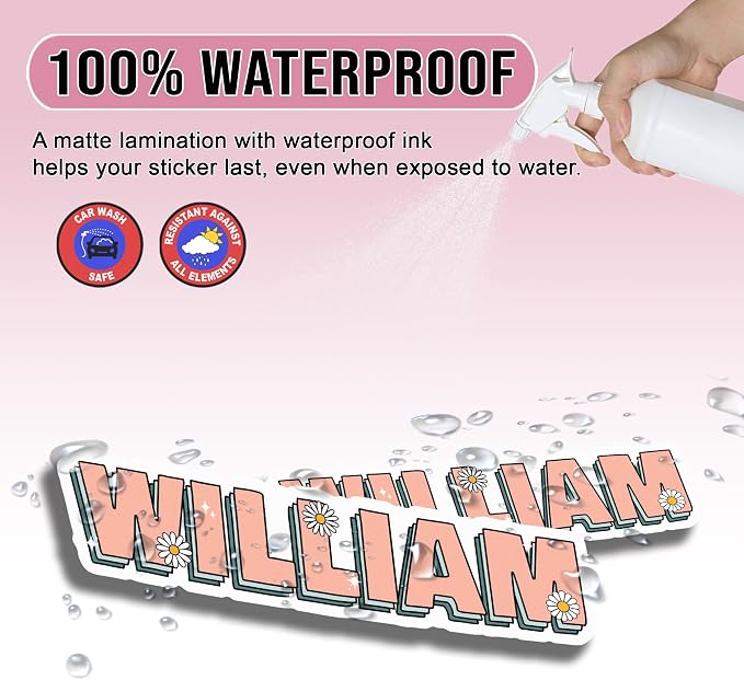 TAYTA (6pcs) Customized Name Stickers Sheet - Personalized Text, Waterproof | Custom Vinyl Name Label Decals, UV-Resistant, Suitable for Water Bottles, Cups, Tumblers, Helmets, Laptops, Cars, Doors - 5in