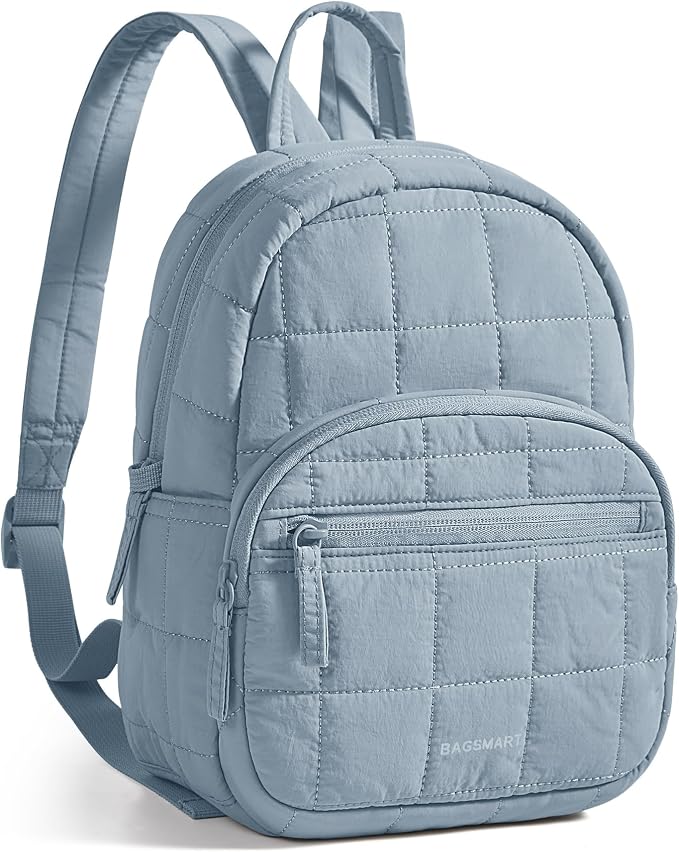BAGSMART College Laptop Backpack, Travel Backpack for Women, Quilted Casual Daypack, Water-Resistant Bookbag, Mini-9.7 inch, French Blue