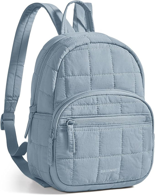 BAGSMART College Laptop Backpack, Travel Backpack for Women, Quilted Casual Daypack, Water-Resistant Bookbag, Mini-9.7 inch, French Blue