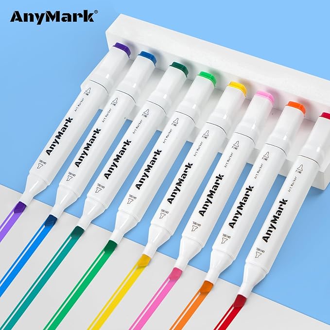 AnyMark Alcohol Markers, 168 Colors Dual Tip Art Coloring Markers Set for Adult Book Drawing Sketching Painting, Chisel & Fine, White Penholder