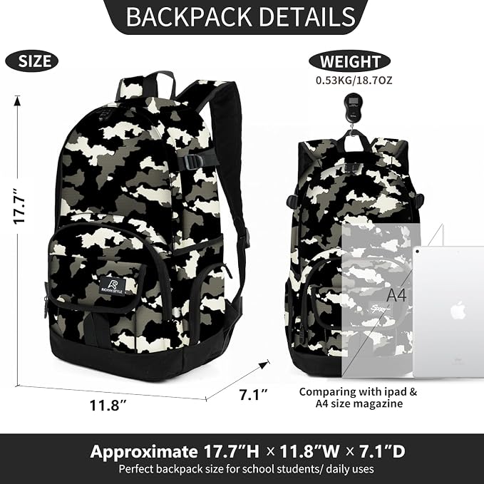 rickyh style School Backpack Travel Bag for Men & Women Lightweight College Back Pack with Laptop Compartmen