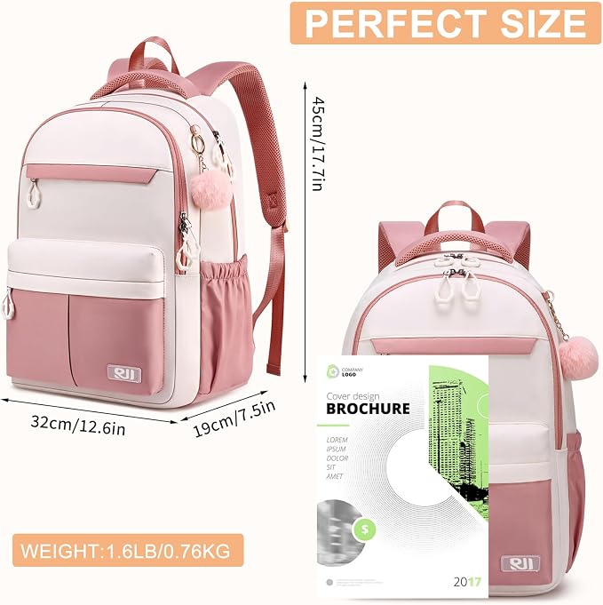 School Backpack for Teen Girls & College Students - 17.3 Inch Cute Anti-Theft Bookbag with Large Ergonomic Design, Middle High School Bag Travel Laptop Backpack