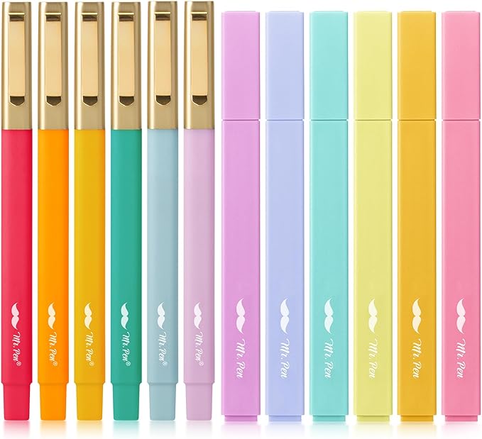 Mr. Pen- Aesthetic Highlighters and Ballpoint Pens No Bleed, 12 Pack, Summer Delight, Bible Highlighters and Pens No Bleed, Fast Dry and No Smear for Bible Journaling, Planner, School Supplies