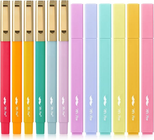 Mr. Pen- Aesthetic Highlighters and Ballpoint Pens No Bleed, 12 Pack, Summer Delight, Bible Highlighters and Pens No Bleed, Fast Dry and No Smear for Bible Journaling, Planner, School Supplies