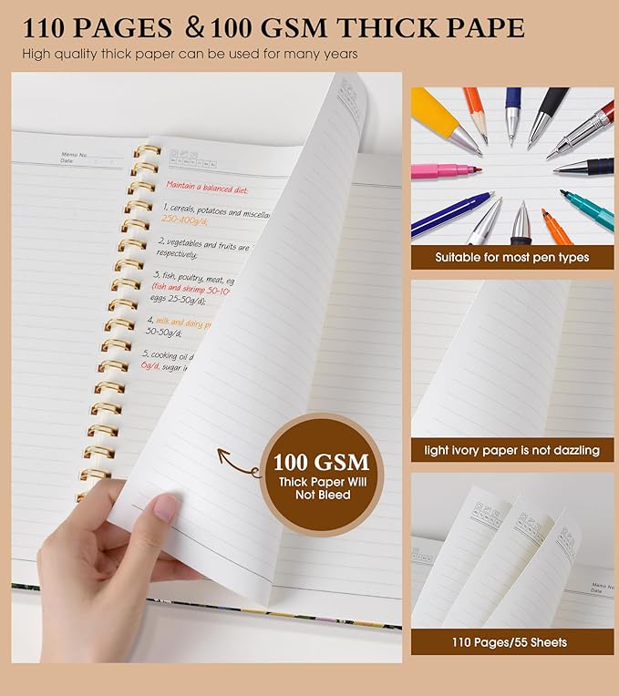Spiral Notebook Journal 8.5” x 11”, A4 Large Notebooks for Women Men, College Ruled Lined Journal, 100 GSM Paper, Hardcover Spiral Bound Journals for Work School Note Taking, Wildflower Mountainside