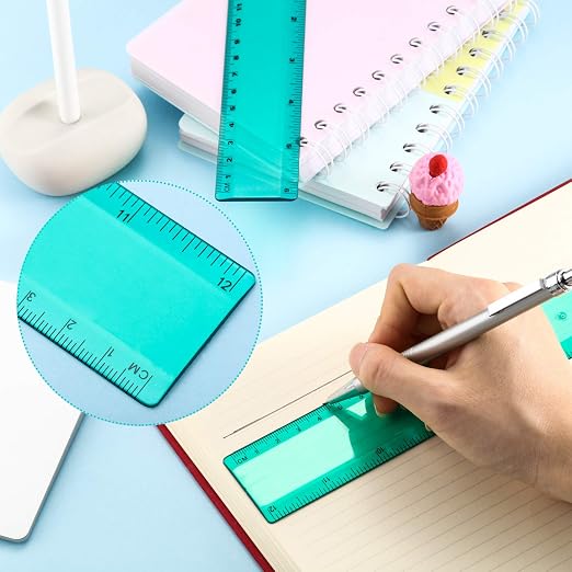 2 Pack Plastic Ruler Straight Ruler Plastic Measuring Tool for Student School Office (Green, 12 Inch)