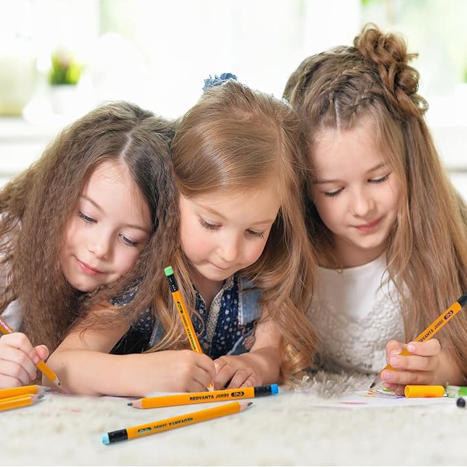Jumbo HB Pre-sharpened Pencils #2 for Toddlers Preschoolers First Writing, Thick Triangular Grip Fat Pencils with Latex-Free Erasers, Break-Resistant, Back to School Supplies, 12 Count