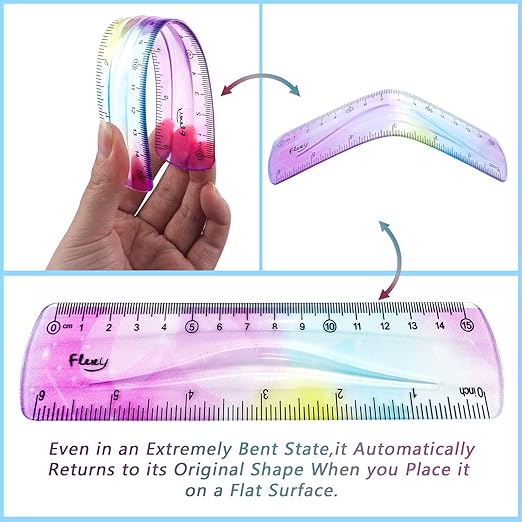 4 PCS 6 Inch Flexible Ruler, Bendable Plastic Ruler, Soft Bendable Gradient Colour Rulers with Centimeters and Inches for Student School Classroom Office Supplies