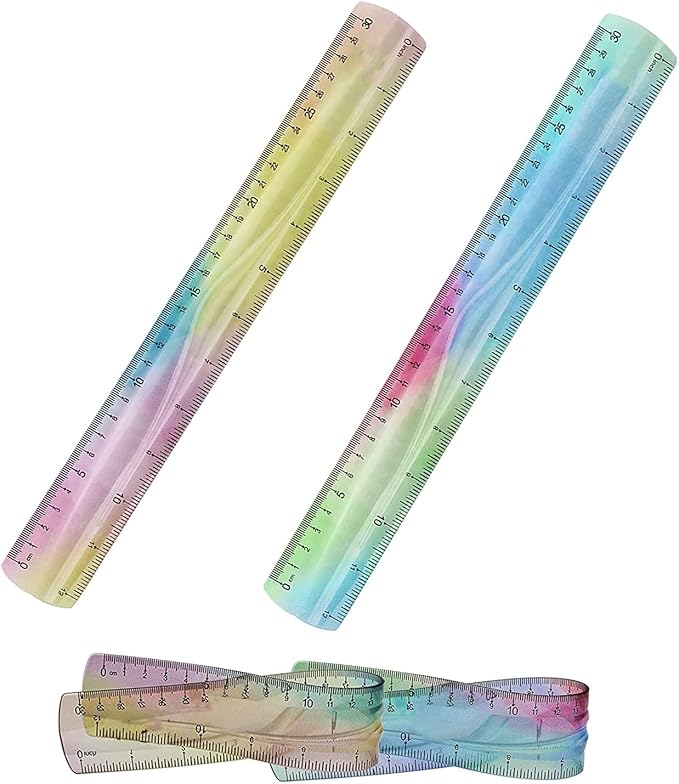 2 Pcs Flexible Ruler 12 Inches Bendable Ruler Soft Ruler for Kids Students Inches and Metric Ruler for Schools, Homes, Offices