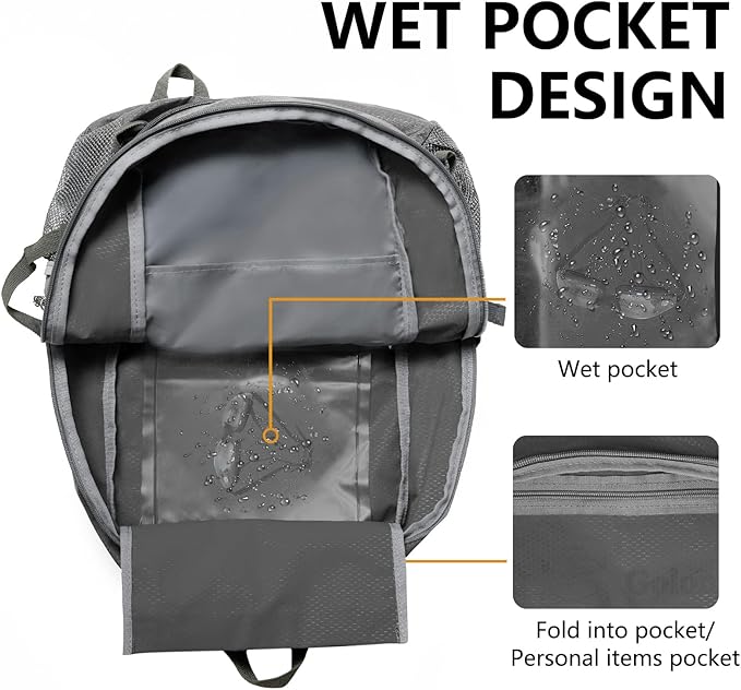 Goloni Ultra Lightweight Packable Backpack 40L - Foldable Hiking Backpack Water Resistant Small Foldable Daypack for Travel,Dark Grey
