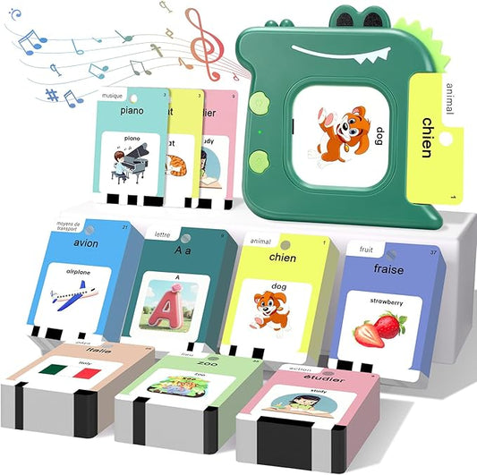 French and English Talking Flash Cards for Toddlers 1 2 3 4 5 6 Year Olds, 420 Sight Words, Montessori Learning Toys, Pocket Speech Therapy Toys, Sensory Preschool Educational Birthday