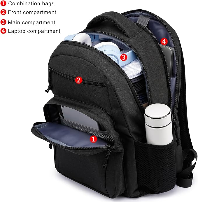 Backpack for Boys, Sturdy Backpack 36L for Boys Middle High School | 600D Water-Resistant Laptop Bag with 17.3 Inch Compartment, Ergonomic Anti-Theft Student Bookbag, Black