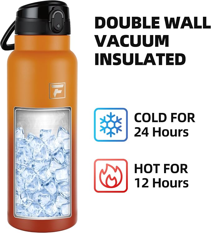 Fanhaw 40 Oz Insulated Stainless Steel Water Bottle with Chug Lid – Wide Mouth, Leak-Proof, BPA-Free – Ideal for Kids, Adults, Sports, Gym, and Outdoor Use (Yellow Orange)