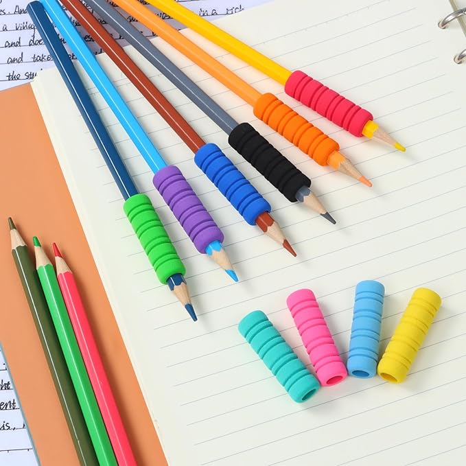 50 Pcs Pencil Grips for Kids and Adults Handwriting, Comfort Pencil Grippers for Writing Aid, Mechanical Pencil Holder Cushion with 8 Grooves, Foam Finger Grips, 10 Colors