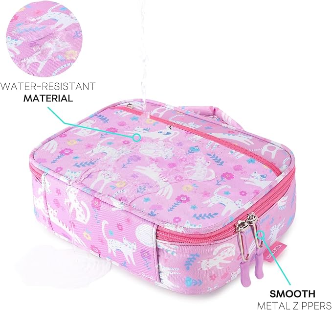 mibasies Kids Lunch Box for Girls Toddler, Insulated and Reusable Lunch Bag for School, Flower Cat