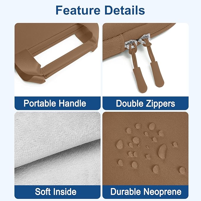 MOSISO Laptop Case 13.3 inch, 13-13.3 inch Laptop Sleeve Bag Compatible with MacBook Air/Pro 13 / Pro 14, HP Dell ASUS, Neoprene Carrying Computer Bag with Handle&Detachable Small Case, Mocha