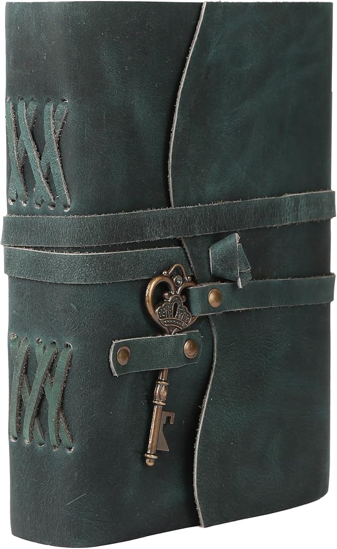 Leather Journal with Deckle Edge Paper 8x6 inch and Vintage Key | Handmade Writing Notebook Diary | Bound Daily Notepad for Men & Women Medium, Sketch/Writing pad for Artists