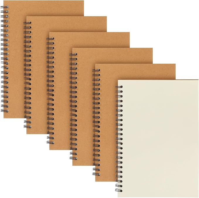 Epakh 6 Pack Spiral Notebooks A5 Bulk Back to School Hardcover Spiral Journal Notebook 5.5 x 8.3 Inch, First Day of School Journal Paper Notebook for Writing, 50 Sheets 100 Page (Unlined,Brown)