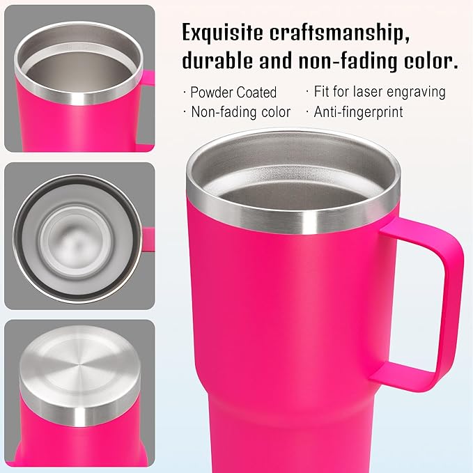 20 oz Tumbler with Handle and Lid, Stainless Steel Tumbler Insulated Travel Coffee Mug, Spill Proof Double Wall Vacuum Tumbler Cup Keep Drink Hot & Cold, Hot Pink, 1 Pack