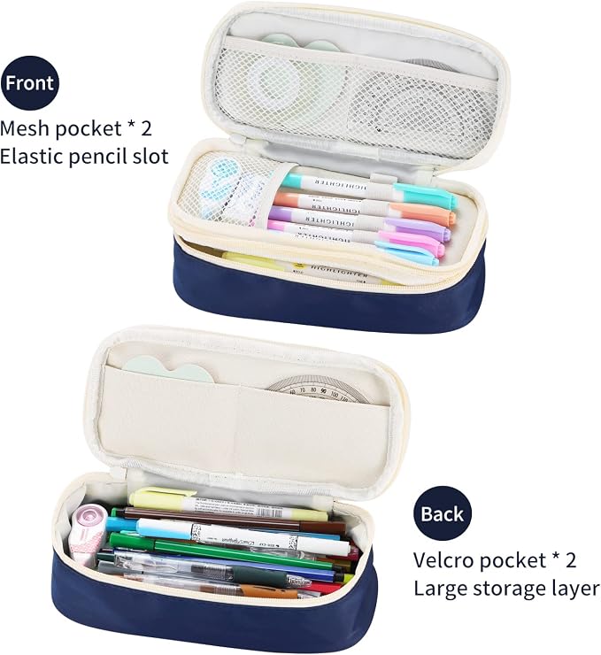 Dugio Large Pencil Case for Girls Teens Kids Pencil Bag with Zipper Blue | Big Pencil Pouch Organizer Aesthetic Pen Pencil Case Back to School Supplies, Large Capacity Design, Durable Metal Zipper