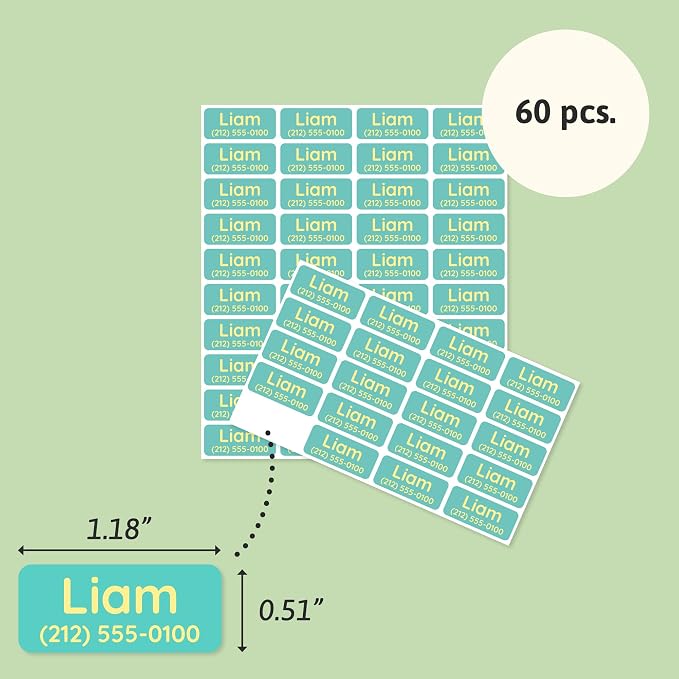 TeddyLabels - Clothing Labels for Nursing Home (60) – Self-Adhesive Name Tags for Clothes and Personal Items. Personalized Labels for Daycare, Nursing Homes, and Laundry Use - Turquoise