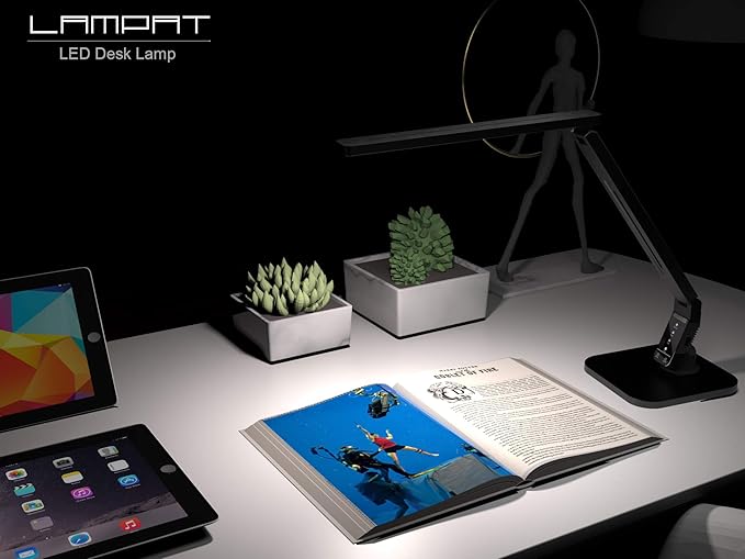 Lampat Dimmable LED Desk Lamp, 4 Lighting Modes (Reading/Studying/Relaxation/Bedtime), 5-Level Dimmer, Touch-Sensitive Control Panel, 1-Hour Auto Timer, 5V/1A USB Charging Port, Piano Black