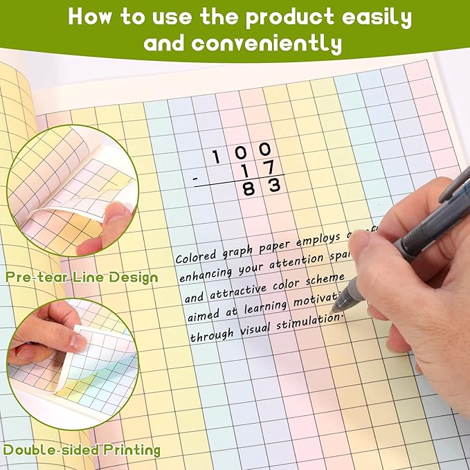3 Pack 8.5×11 Colored Graph Paper Pad Math Graph Notebook Grid Paper 1/2 Inch Squares Large Quad Ruled Grid Composition Book Double Sided Graph Paper Colored Grid Notebook For Kids School Supplies