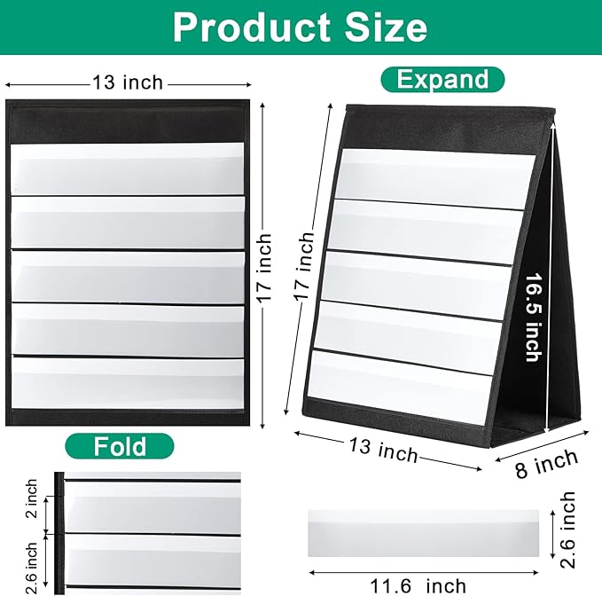 2 Pcs Desktop Pocket Chart Stand for Classroom 13 x 17 Inch Double Sided and Self-Standing Tabletop Pocket Chart with 40 Pcs Dry Erase Cards for Daily Schedule Teacher Student Classroom Office Home