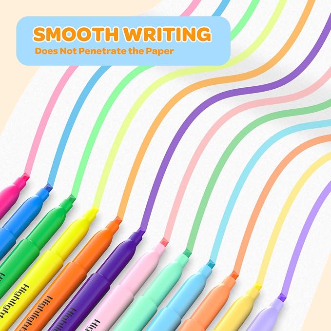 48 Count Highlighters Bulk - 12 Assorted Fashion Colors, Chisel Tip, No Bleed & Quick Dry, Ideal for Note Taking, Studying, School, Office, Student & Teacher Supplies
