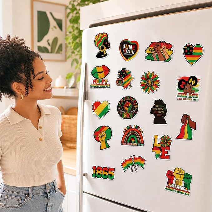 Wxiben Juneteenth Decoration Fridge Magnets - 24 Pcs African American Refrigerator Magnet 1865 Freedom Day Magnetic Decorative Stickers for Home Holiday Office Car Mailbox Kitchen Locker Decor