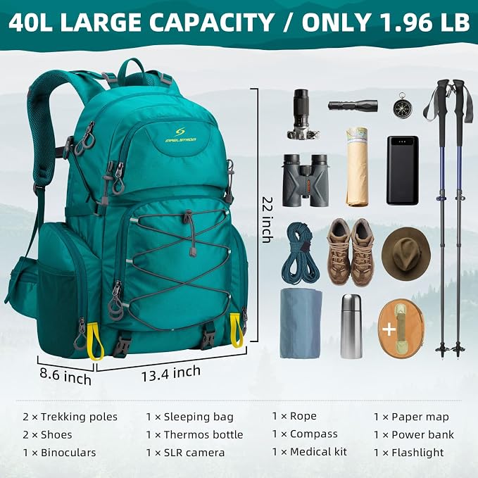 Maelstrom 40L Waterproof Hiking Backpack, Lightweight Travel Daypack | Rain Cover,Hydration-Ready, Tripod Straps, Load Compression, Survival Whistle, Perfect For Men, Women,Camping,Travel
