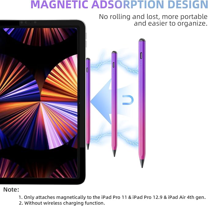 MMK Stylus Pen for iPad, Apple Pencil for iPad 10th 9th Gen, iPad Air 5/4/3rd, iPad Pro 11/12.9 Inch (Purple&Red)