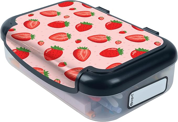 ZIPIT Recycled Plastic Pencil Box for Girls, Large Capacity Pencil Case for School, Durable Stationery Organizer Box, Strawberries