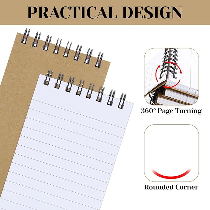 Thboxes 8 Pack Pocket Notebook, 3x5 Small Spiral Notebooks with 60 Sheets/120 Lined Pages Small Notebook Spiral Notepads Mini Note Pads Notebooks for Nurse Gifts School Office (Brown)