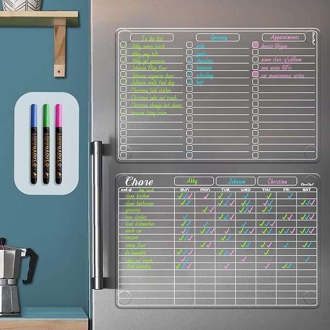 Clear Non-Magnetic Dry Erase List Board and Chore Chart - 13"x8.5" to-do List and Responsibility Chore Board for Kids, Teenagers and Adults - Sticks to Wall, Glass, Door, Any Smooth Surfaces