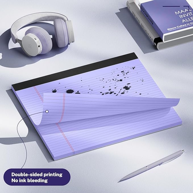 AILZFEI 3 Pack Wide Legal Pads 11" x 9.5" (Landscape Format) Purple College Ruled Note Pad Narrow Ruled 30 Sheets per Notepad Perforated Writing Paper with Thick Backboard Horizontal Pads of Paper