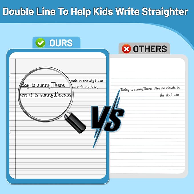 200 Sheets Handwriting Practice Lined Paper 8.5 x 11" Double Lined Notebook Paper Loose Leaf Exercises Composition for 3 Ring Binder for Kids Kindergarten Adult Writing