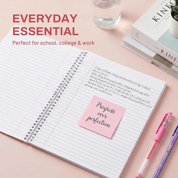 SUNEE Spiral Notebook, 2-Subject, College Ruled Paper, 6" x 9-1/2", 80 Sheets, Spiral Notebooks for School, Pink