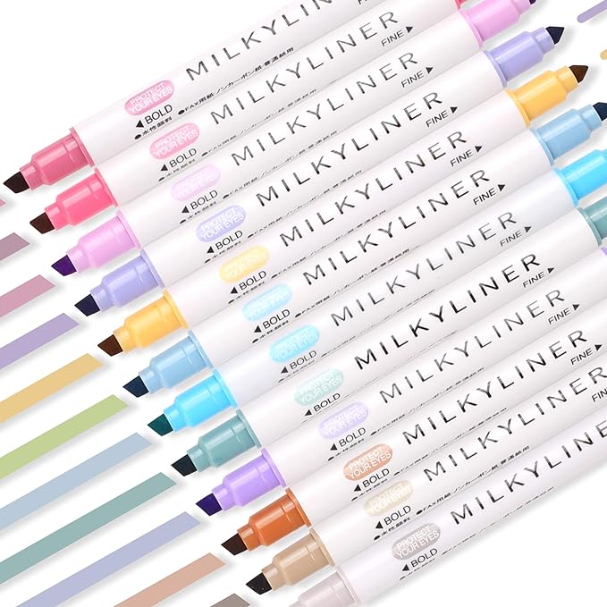 HANKU Highlighters Pastel Double Sided Chisel and Fine Tips Pastel Bible Highlighters No Bleed Through 12 Retro Colors Perfect for Bible Books, Journals, Drawings, and Underlining