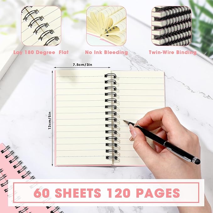Jutom 54 Pcs Small Spiral Notebooks Memo Pads 3x5 Bulk Small Pocket Notebooks Mini Notepads with Lined Pages Mini Journals for Office School Work Supplies, 120 Pages (Pink)