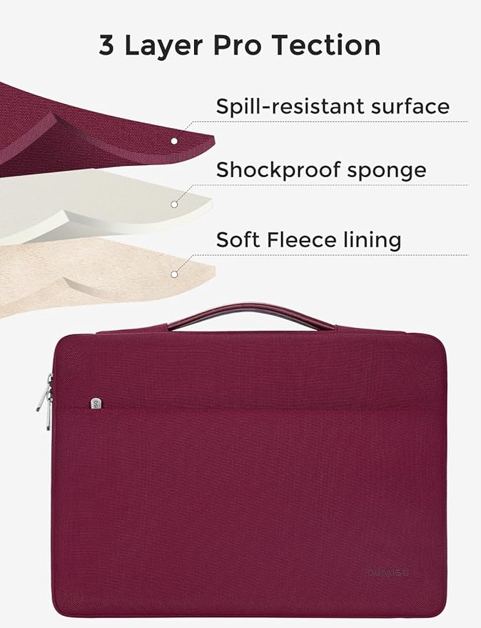 DOMISO Laptop Case Sleeve Protective Cover Compatible with MacBook Air 13 M4 M3 M2,MacBook Pro M2 M1,iPad Air/Pro,13 inch Dell,Lenovo, HP,Asus,Waterproof Computer Cases Bag with Handle,Wine
