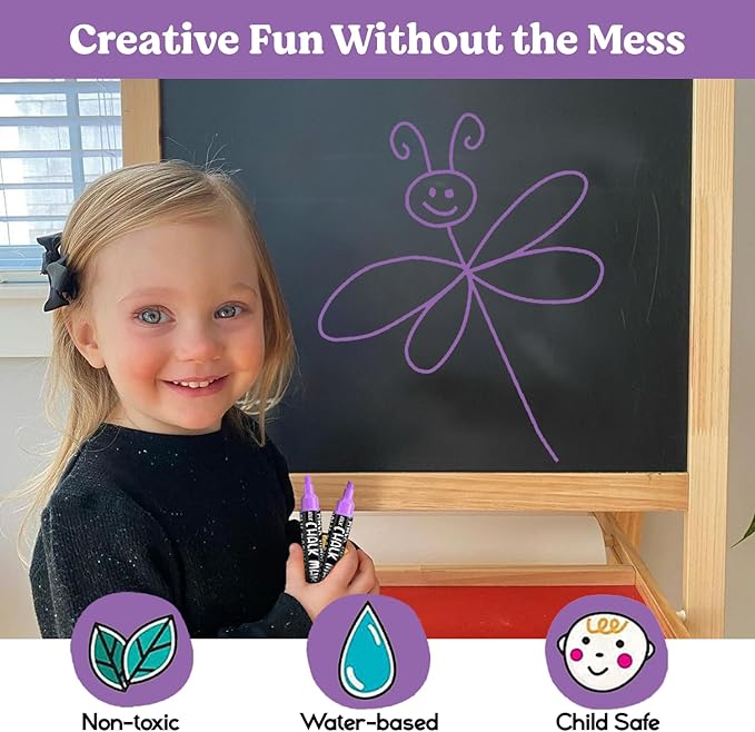 Chalkola 6 Purple Chalk Markers - Dual tip, Fine & Jumbo Tip (1mm, 3mm, 5mm, 15mm) | Erasable Liquid Chalk Pens for Blackboard, Chalkboard Signs, Car Window, Bistro, Glass | Washable Markers