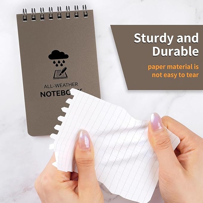 COIDEA Waterproof Notebook, 4 Pack Top-Spiral Pocket Notepad, 3" x 5" Weatherproof NotePad, All Weather Police Pocket Notebook Little Memo Steno Note Pads for Outdoor Office School Recording, Brown