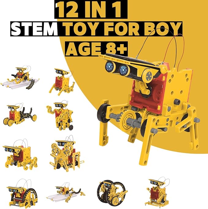 12-in-1 STEM Solar Robot Kit, Solar Powered Science Building Toys for Boys Age 8-12, Educational Robotics Learning Experiment Set for Kids
