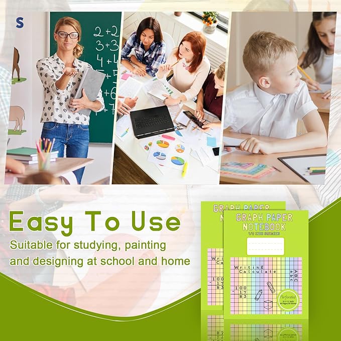 3 Pack 8.5×11 Colored Graph Paper Pad Math Graph Notebook Grid Paper 1/2 Inch Squares Large Quad Ruled Grid Composition Book Double Sided Graph Paper Colored Grid Notebook For Kids School Supplies