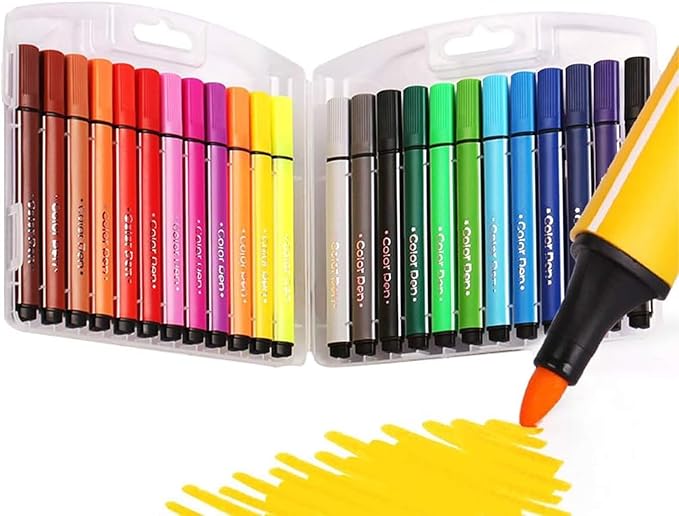 Marte Vanci Triangle Shape Washable Coloring Pens Felt Tip for Kids Coloring Book Doodling Graffiti Easy to Clean Bright Color Pen With Carrying Case,Can Write 450M Per Pen (24 Colors)