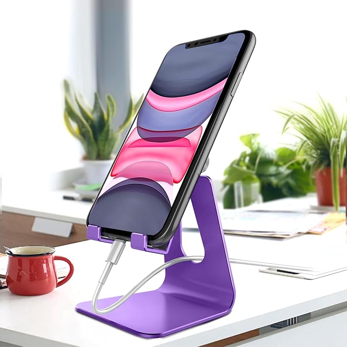 CreaDream Adjustable Cell Phone Stand, Phone Stand, Cradle, Dock, Holder, Aluminum Desktop Stand Compatible with Phone 15 14 13 12 11 Pro Max Plus SE, Accessories Desk, All Mobile Phones-Dark Purple