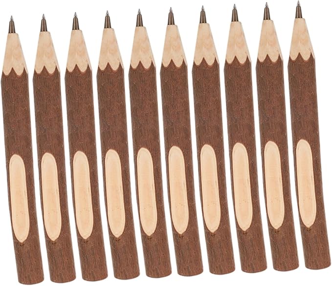 TEHAUX Natural Wood Ballpoint Pens Tree Bark Texture 13cm Portable Writing Supply 10pcs Eco-friendly Biodegradable Wooden Ballpoint Pens for Office and School Use