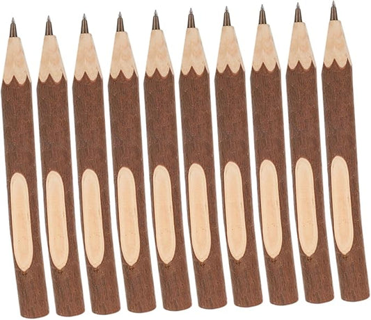 TEHAUX Natural Wood Ballpoint Pens Tree Bark Texture 13cm Portable Writing Supply 10pcs Eco-friendly Biodegradable Wooden Ballpoint Pens for Office and School Use